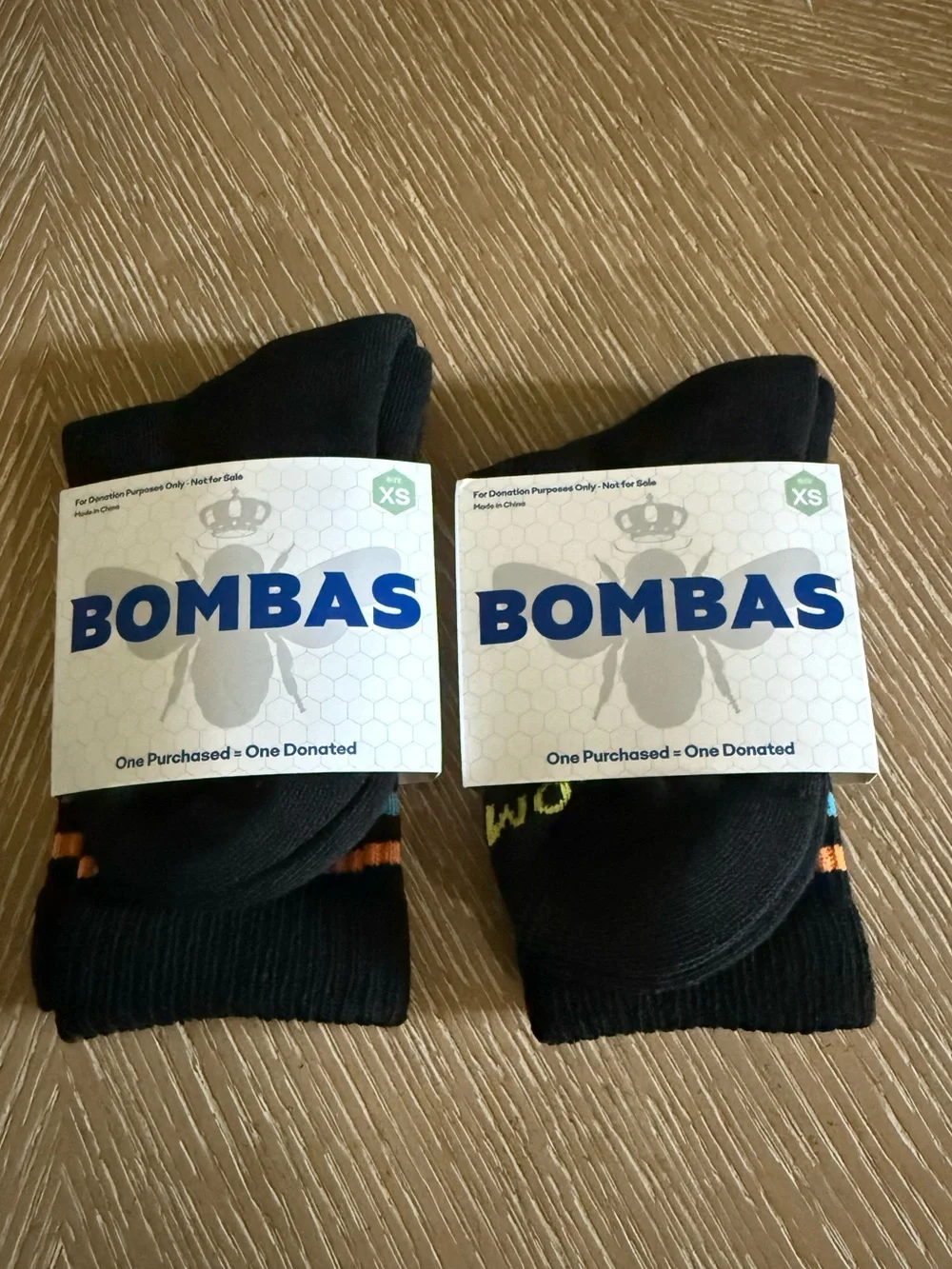Bombas Youth XS Black Athletic Crew Socks with Blue & Orange Accents 2 Pack NWT